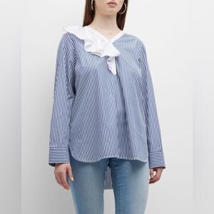 Harshman Navy and White Vivienne Stripe Popover Tunic Blouse Size Small